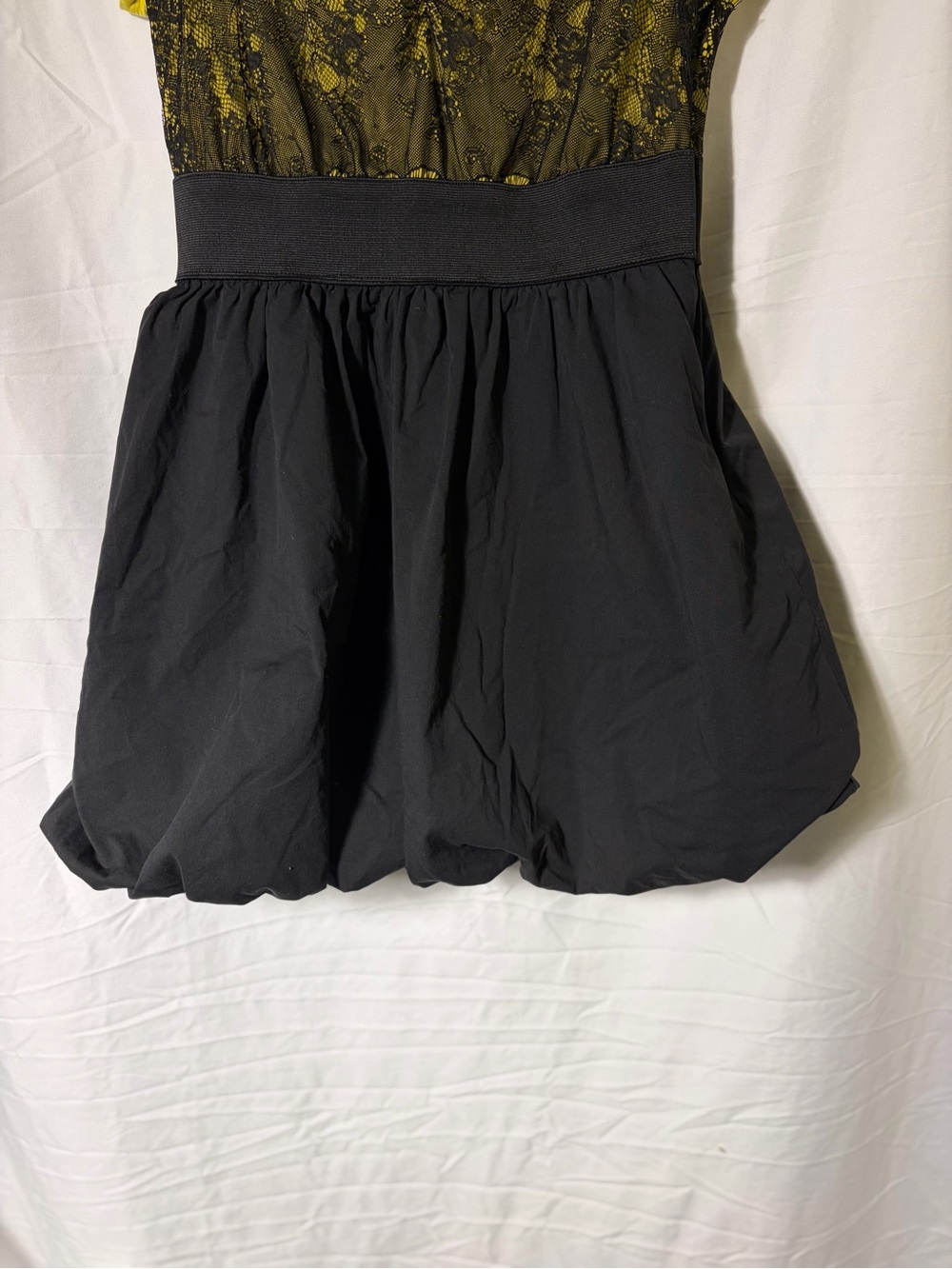 VINTAGE Rare Forever 21 Twist Cirque 21 Yellow Black Lace Bubble Dress Sz S Y2K - Picture 7 of 11